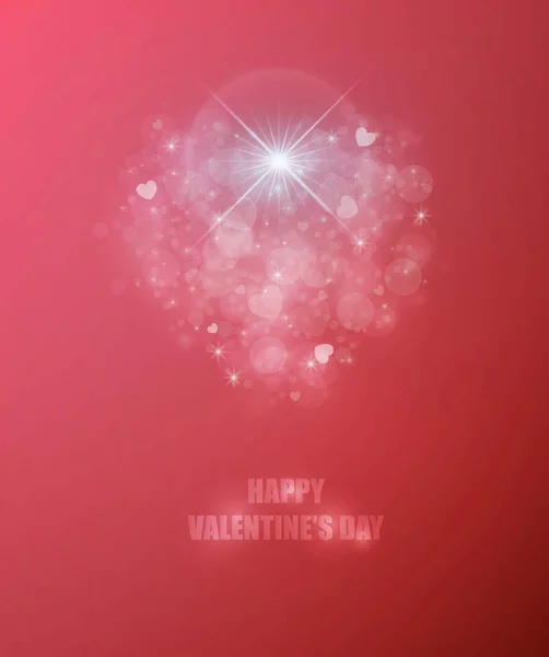 Happy Valentine Day Abstract Bokeh Hearts Red Color Vector Background — Stock Vector