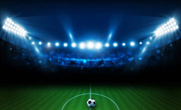 Campo Calcio Arena Con Brillante Stadio Luci Vettoriale Design Illuminazione — Vettoriale Stock