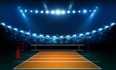 Futbol arena alan parlak Stadyum ışıkları ile vektör tasarım. Vektör aydınlatma