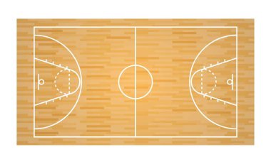 Üstten görünüm basketbol alan beyaz arka plan üzerinde vektör illüstrasyon izole