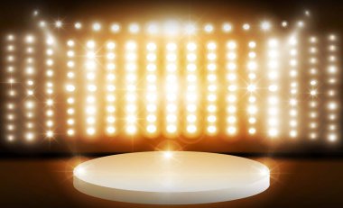 Stage on background and spotlight. Vector illumination clipart