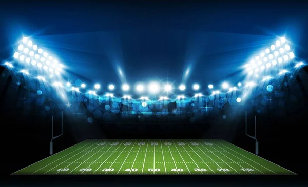美国足球场球场明亮的体育场灯设计 矢量照明 — 图库矢量图片