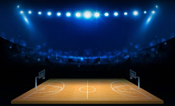 Campo Arena Basquete Com Design Luzes Estádio Brilhante Iluminação Vetorial — Vetor de Stock