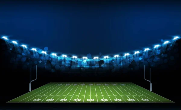 明るいスタジアム ライト デザインを持つアメリカン フットボール アリーナ フィールド ベクトル照明 — ストックベクタ