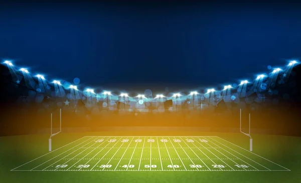 Campo Fútbol Americano Con Luces Estadio Brillante Diseño Iluminación Vectorial — Vector de stock