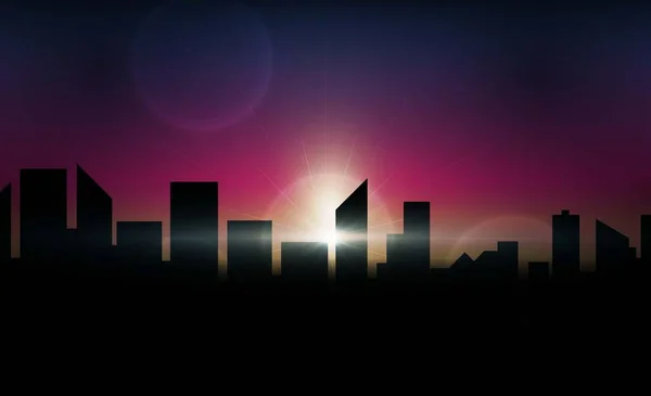 抽象与夕阳黄昏在想象大厦和城市 矢量插图 — 图库矢量图片
