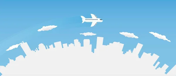 飞机在天空太阳和大厦城市 向量例证 — 图库矢量图片