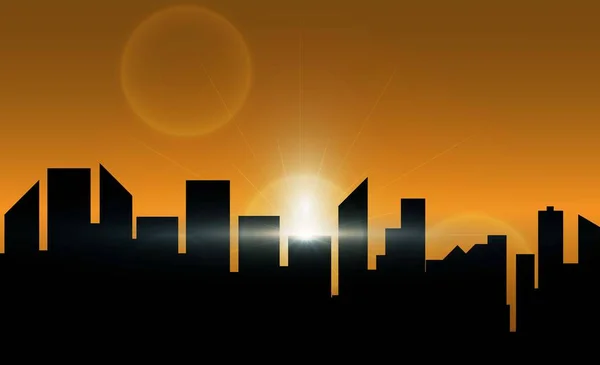 Resumen Con Atardecer Crepúsculo Edificio Imaginación Ciudad Ilustración Vectorial — Vector de stock