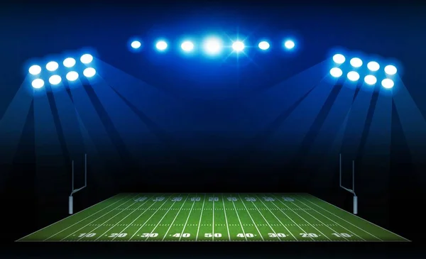 明るいスタジアム ライト デザインを持つアメリカン フットボール アリーナ フィールド ベクトル照明 — ストックベクタ