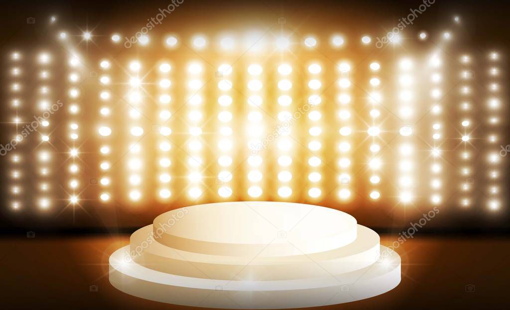 Stage on background and spotlight. Vector illumination