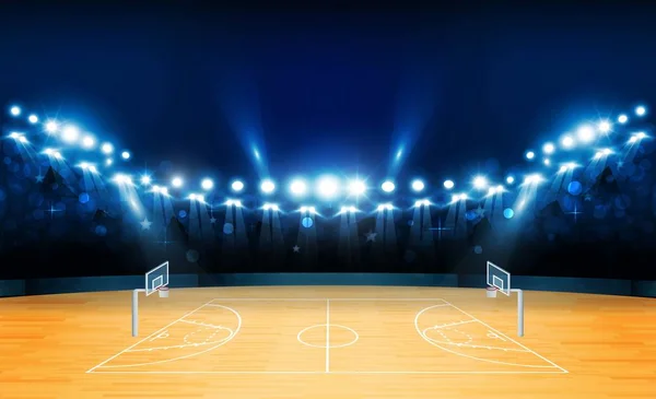 Campo Arena Basquete Com Design Luzes Estádio Brilhante Iluminação Vetorial — Vetor de Stock