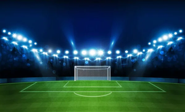 Arena Voetbalveld Met Heldere Stadion Lichten Vector Design Vector Verlichting — Stockvector