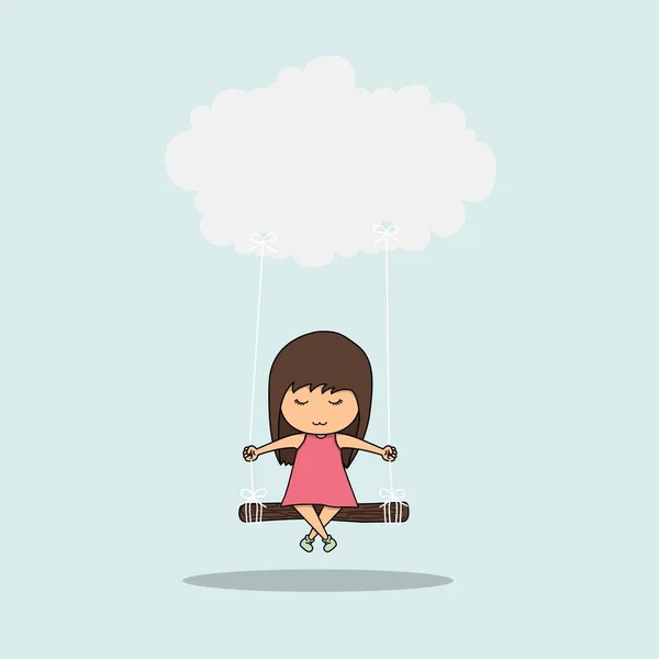 Cartoon Girl Swinging Cloud Vector Illustration — Stock Vector