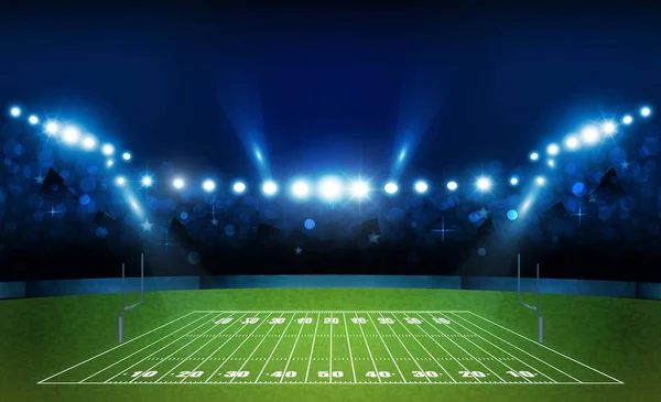 Amerikan Futbolu Arena Alan Parlak Stadyum Işıkları Tasarımı Ile Vektör — Stok Vektör