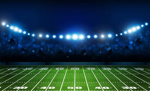 American Football Arena Field Bright Stadium Lights Design Vector Illumination — Stock Vector