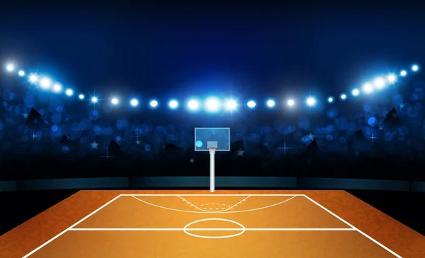 Terrain Basket Ball Arène Avec Des Lumières Stade Lumineux Design — Image vectorielle