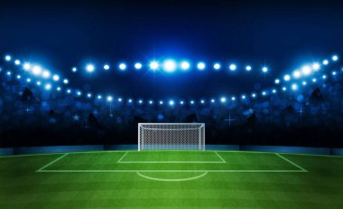 Futbol arena alan parlak Stadyum ışıkları ile vektör tasarım. Vektör aydınlatma
