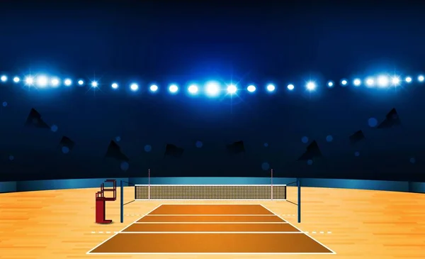 Volleyball Court Arena Field Bright Stadium Lights Design Vector Illumination — Stock Vector