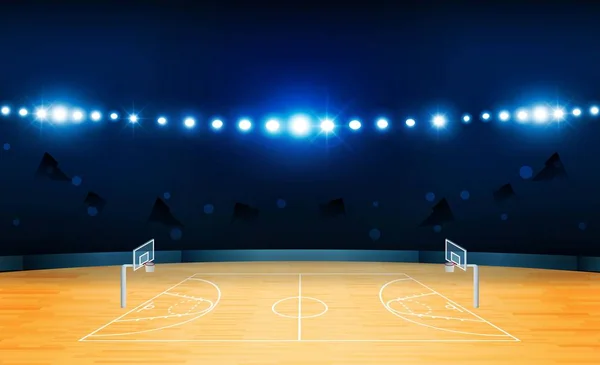 Basketball Arena Field Bright Stadium Lights Design Vector Illumination — Stock Vector