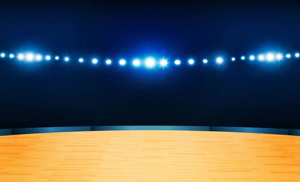 Campo Arena Baloncesto Con Luces Estadio Brillante Diseño Iluminación Vectorial — Vector de stock