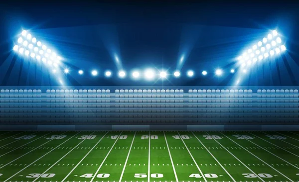 Campo Fútbol Americano Con Luces Estadio Brillante Diseño Iluminación Vectorial — Vector de stock