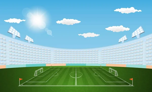 Arena Futball Fények Sun Nappali Vector Design Vektoros Illusztráció — Stock Vector