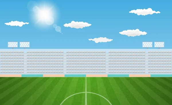 Campo Fútbol Arena Con Luces Sol Diseño Vectorial Diurno Ilustración — Archivo Imágenes Vectoriales