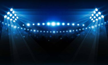 Futbol arena alan parlak Stadyum ışıkları ile vektör tasarım. Vektör aydınlatma