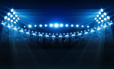 Futbol arena alan parlak Stadyum ışıkları ile vektör tasarım. Vektör aydınlatma
