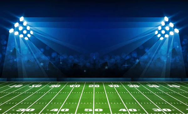 Amerikan futbolu arena alan parlak Stadyum ışıkları tasarımı ile. Vektör aydınlatma