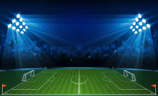 Campo Fútbol Arena Con Luces Estadio Brillante Diseño Vectorial Iluminación — Archivo Imágenes Vectoriales