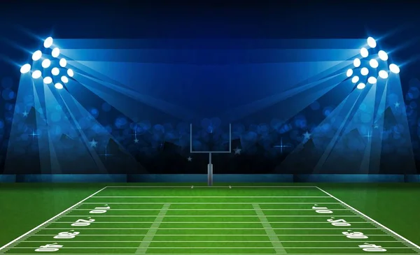 Американское Футбольное Поле Ярким Дизайном Огней Стадиона Векторное Освещение — стоковый вектор