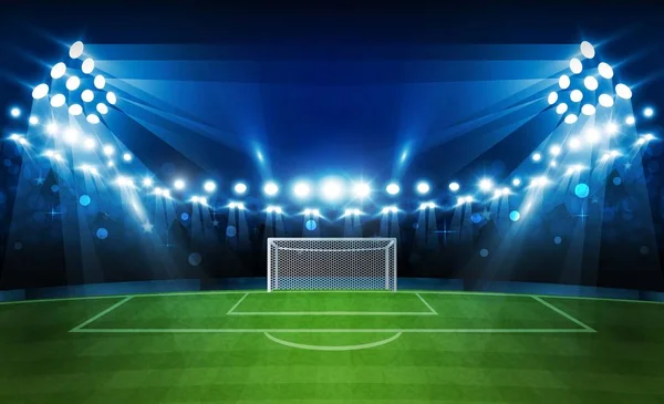 Arena Fotbollsplan Med Ljusa Stadion Ljus Vektor Design Vector Belysning — Stock vektor