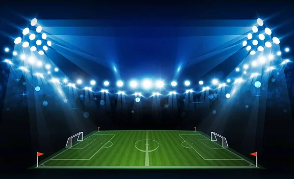 Terrain Football Arène Avec Des Lumières Stade Design Vectoriel Lumineux — Image vectorielle