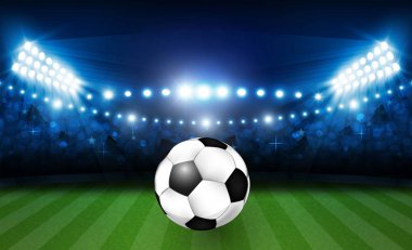 Futbol arena alan parlak Stadyum ışıkları ile vektör tasarım. Vektör aydınlatma