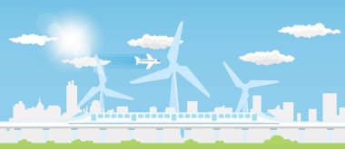 Türbin şehir ve çevre dostu şehir bölge modern düz tasarım tarzı. vektör çizim