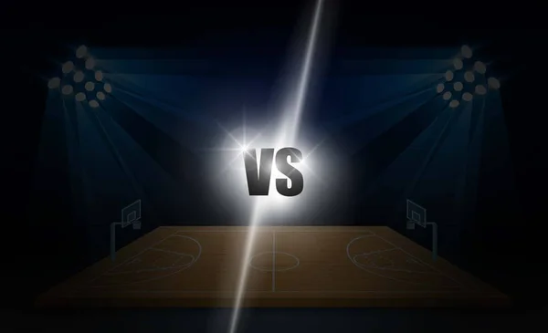 Campo Arena Baloncesto Con Luces Brillantes Del Estadio Diseño Match — Vector de stock