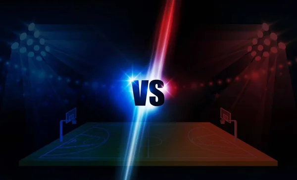 Basketball Arena Feld Mit Hellen Stadionbeleuchtung Design Match Strategie Broadcast — Stockvektor