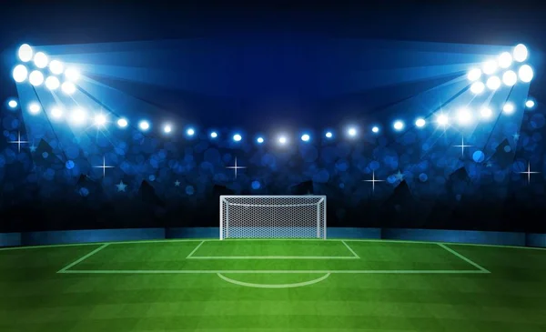 Campo de arena de fútbol con luces de estadio brillante diseño vectorial — Vector de stock