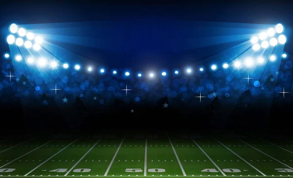 Parlak stadyum ışıkları tasarımlı Amerikan futbol sahası. — Stok Vektör