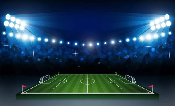 Campo arena di calcio con luci dello stadio luminoso progettazione vettoriale — Vettoriale Stock