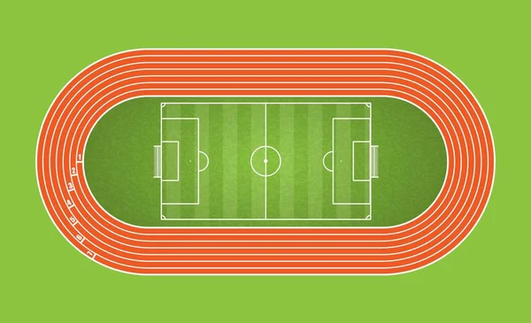 Laufbahn und Fußballarena, Blick von oben auf das Sportstadion. — Stockvektor