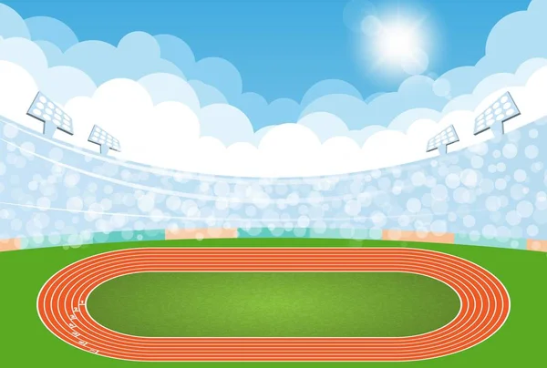 Campo de pista de atletismo con diseño de día. Iluminación vectorial — Vector de stock