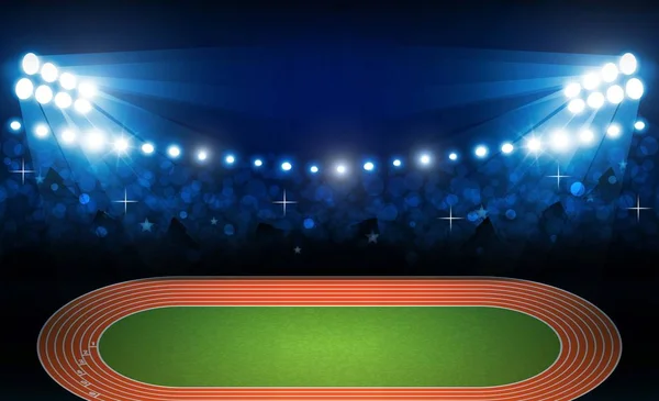Running track arena field with bright stadium lights — Stock Vector
