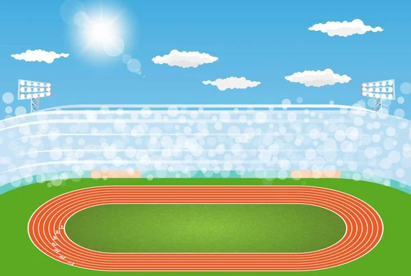 Campo de pista de atletismo con diseño de día. Iluminación vectorial — Vector de stock