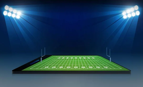 Teléfono en el campo de fútbol americano arena con luz del estadio brillante — Vector de stock