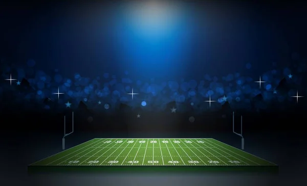 Campo de arena de futebol americano com design de luzes de estádio brilhante . —  Vetores de Stock