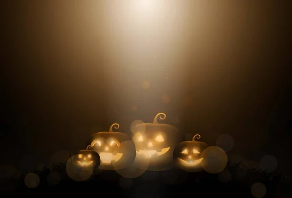 Dark Cute Halloween Pumpkins and bokeh background. векторная иллюзия — стоковый вектор