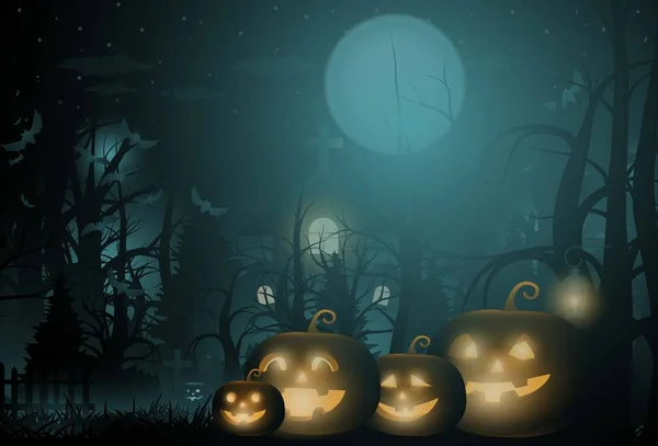 Happy Halloween Hintergrund und gruseligen Baumkürbis auf dem Friedhof f — Stockvektor