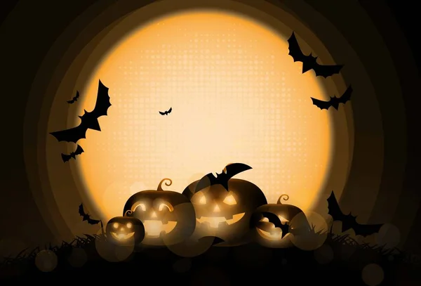Tmavé halloween dýně a velký měsíc. vektorová ilustrace. — Stockový vektor